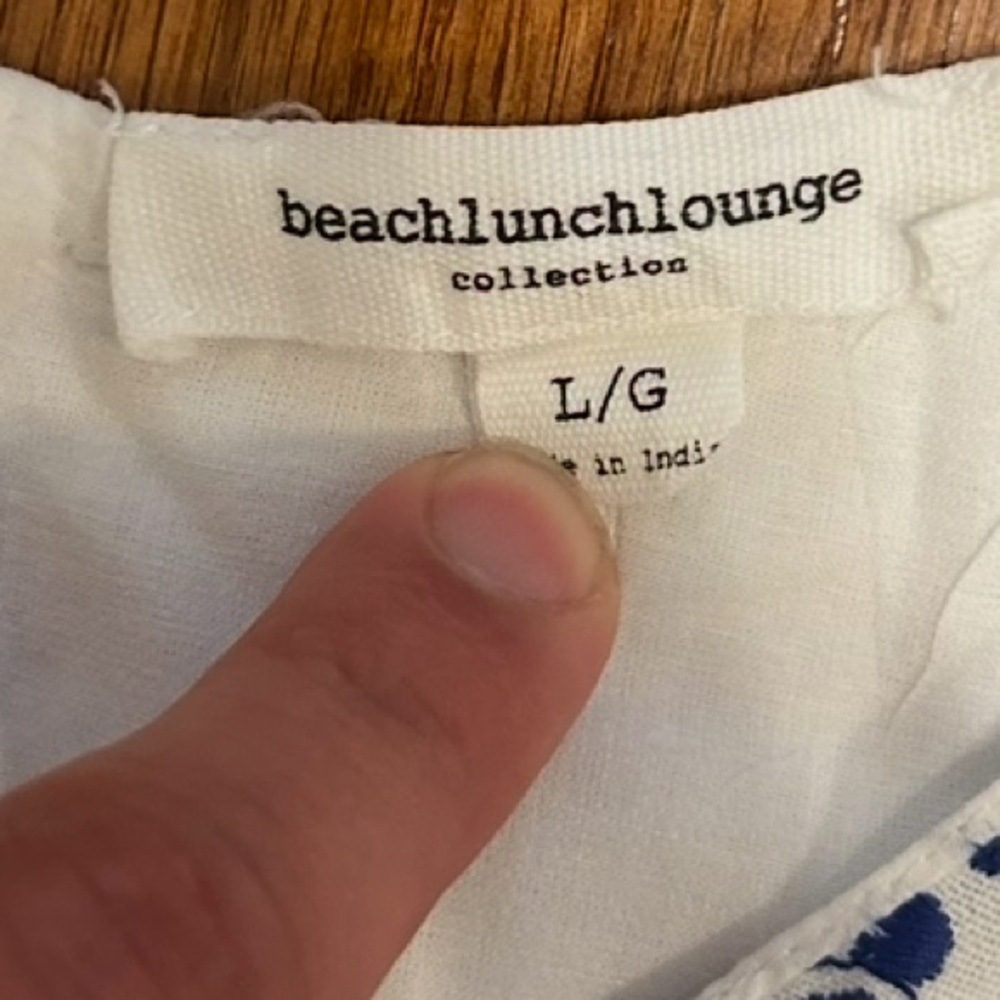 BeachLunchLounge White Blue Embroidered Sleeveless Dress Large - Picture 4 of 7